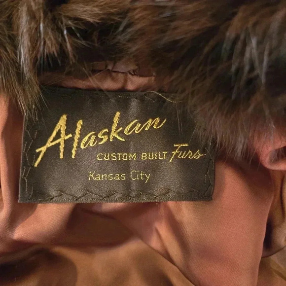 VTG Saga Tuxedo Mink Fur Full Length Coat With Fox Collar Trim Brown Medium - Picture 12 of 13